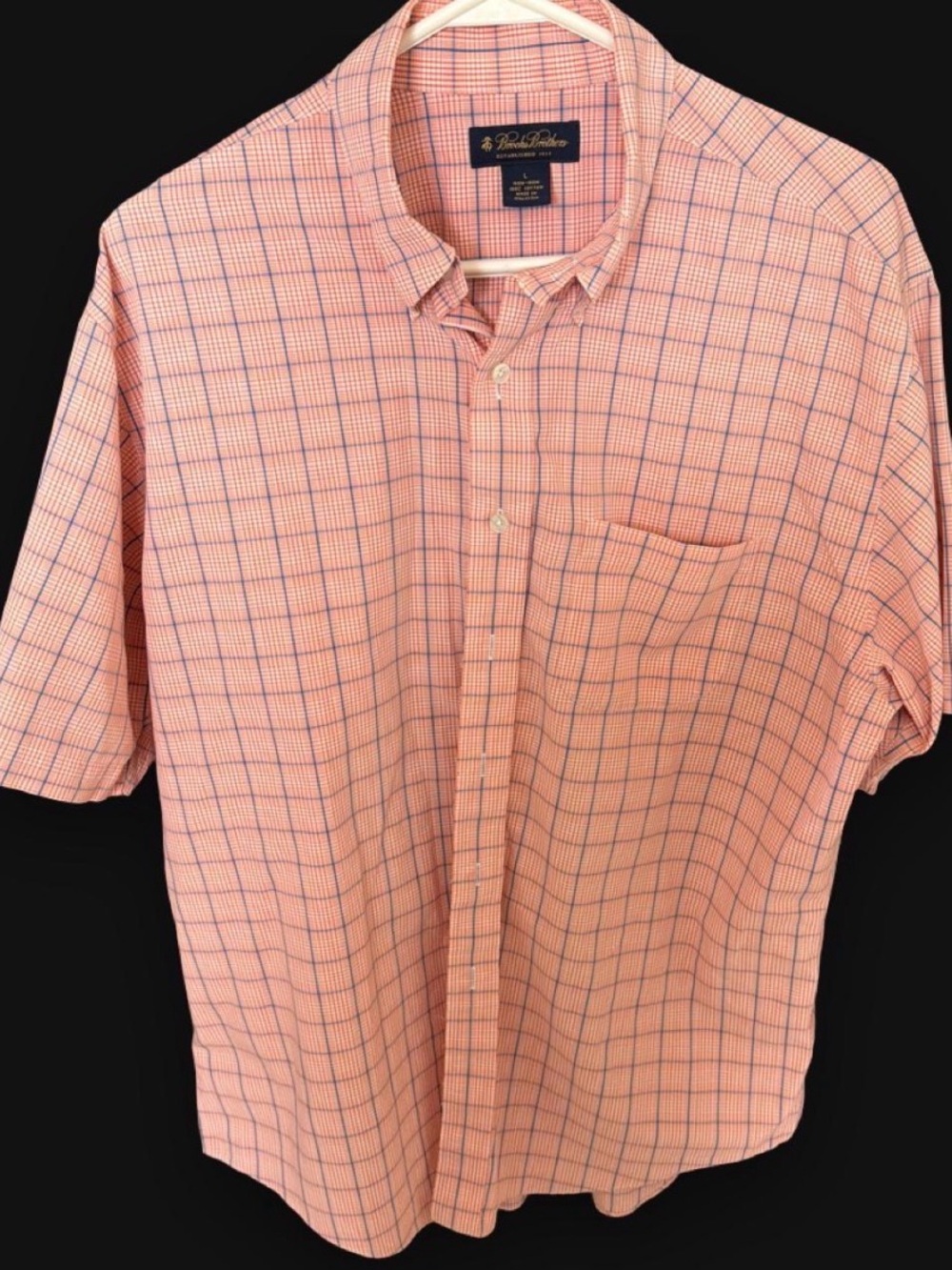 Brooks Brothers Peach and Blue Windowpane Short-Sleeve Button-Down Shirt